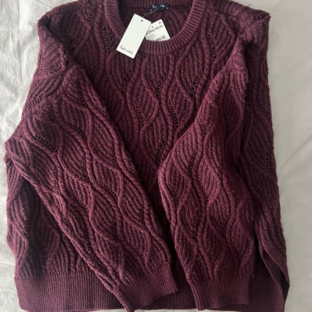 Splendid burgundy pointelle Cable Knit Sweater - Picture 3 of 6